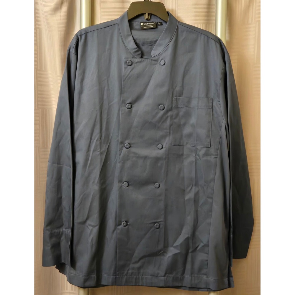 Chef Works Mens Blue Gray Double Breasted Long Sleeve Chef Coat Jacket Large L
